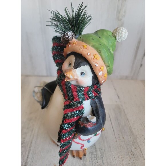 Penguin AS IS rustic snow ball pail Xmas home decor figure unique - Picture 4 of 9